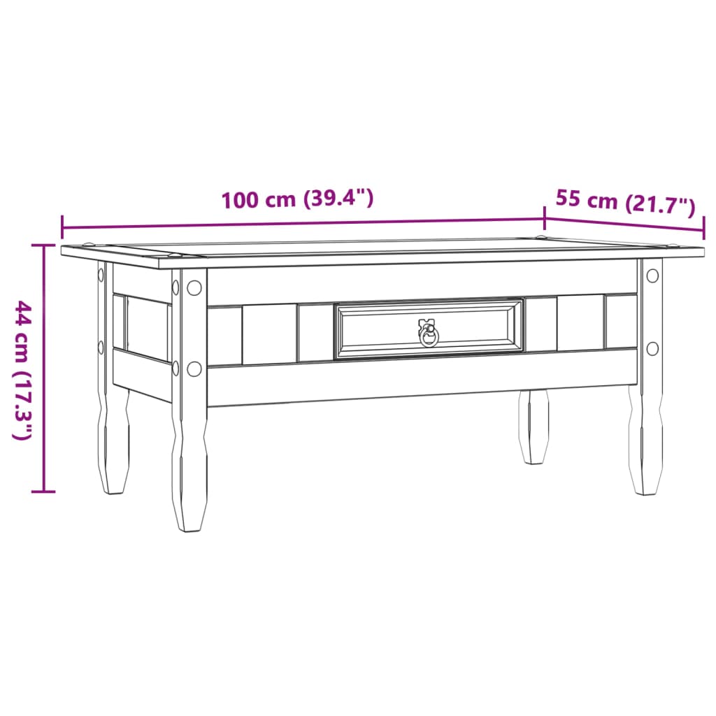 vidaXL Konferenční stolek mexický borovice Corona šedý 100x55x44 cm