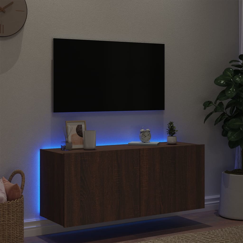 vidaXL Nástěnná TV skříňka s LED osvětlením hnědý dub 100 x 35 x 41 cm