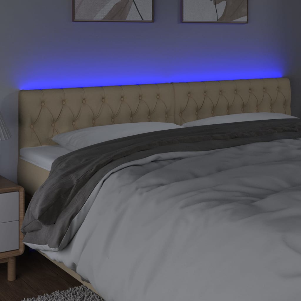 vidaXL Čelo postele s LED krémové 180 x 7 x 78/88 cm textil