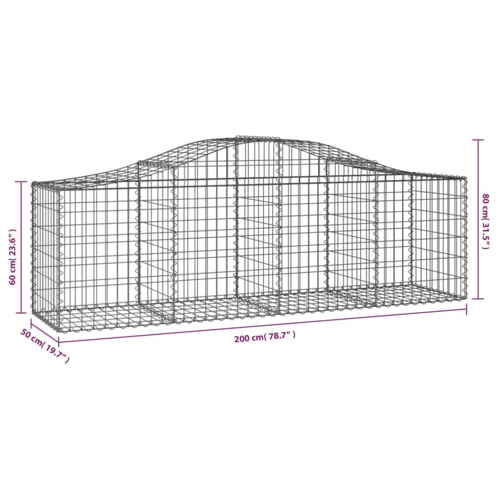 vidaXL Klenuté gabionové koše 14 ks 200x50x60/80 cm pozinkované železo