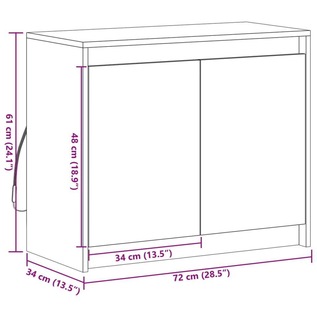 vidaXL Příborník LED dub sonoma 72 x 34 x 61 cm kompozitní dřevo