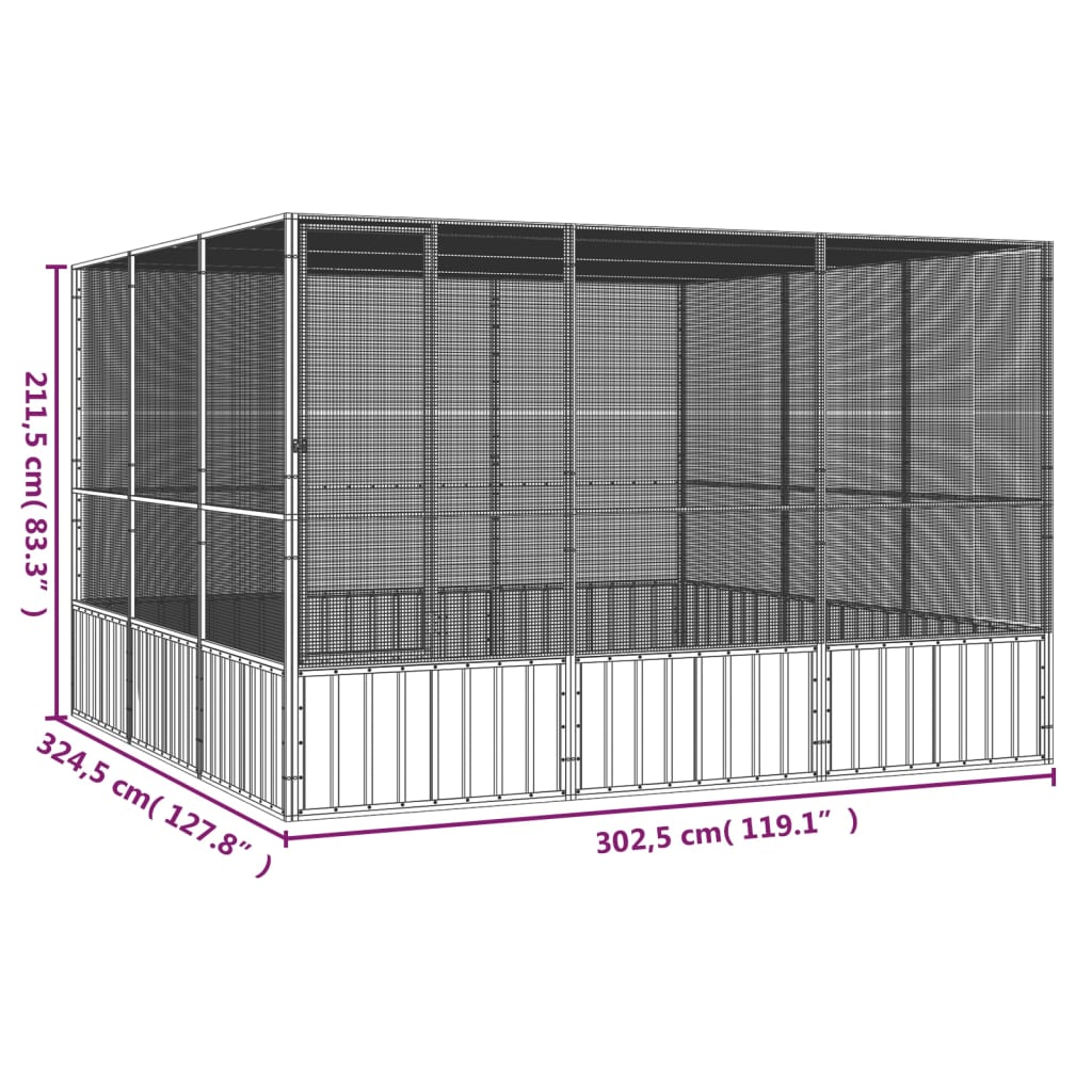 vidaXL Ptačí klec antracitová 302,5x324,5x211,5 cm pozinkovaná ocel