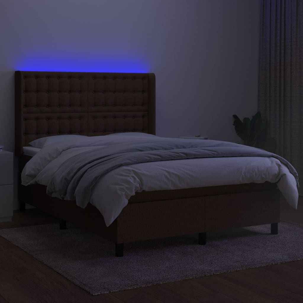 vidaXL Box spring postel s matrací a LED tmavě hnědá 140x190 cm textil