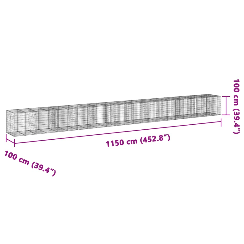 vidaXL Gabionový koš s víkem 1 150 x 100 x 100 cm pozinkované železo