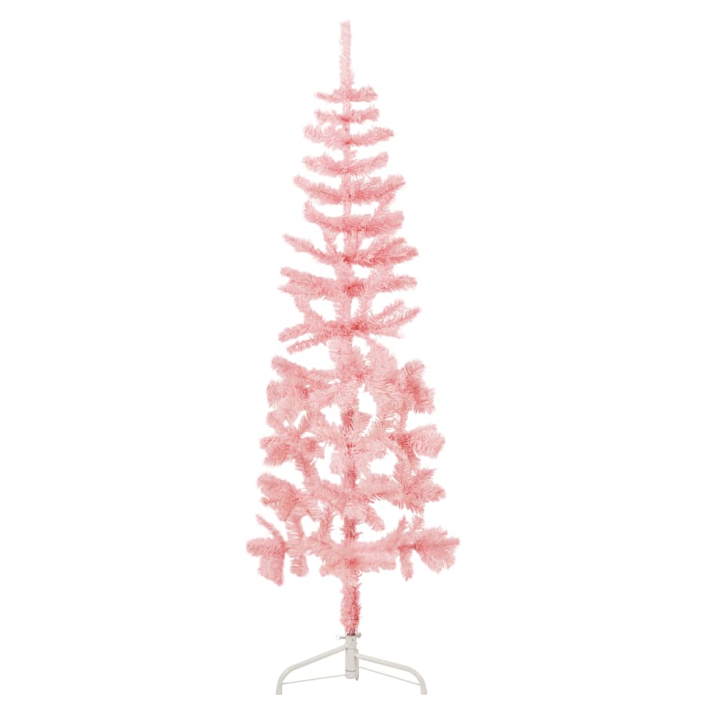 vidaXL Úzký umělý poloviční vánoční stromek se stojanem růžový 150 cm
