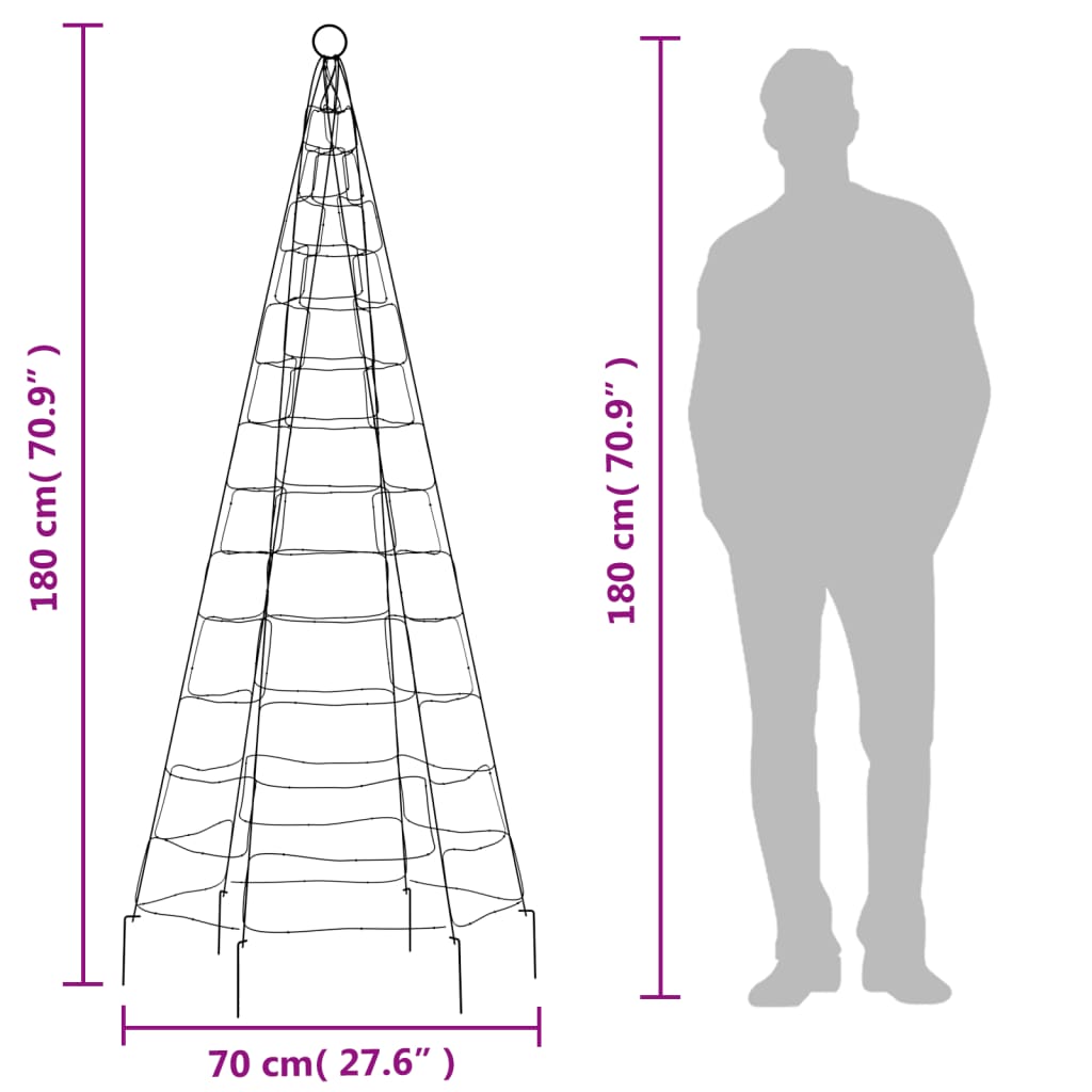 vidaXL Vánoční stromek na stožár 200 modrých LED diod 180 cm