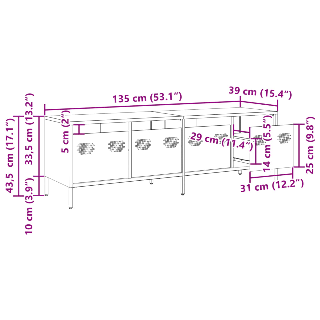 vidaXL TV skříňka olivově zelená 135 x 39 x 43,5 cm ocel