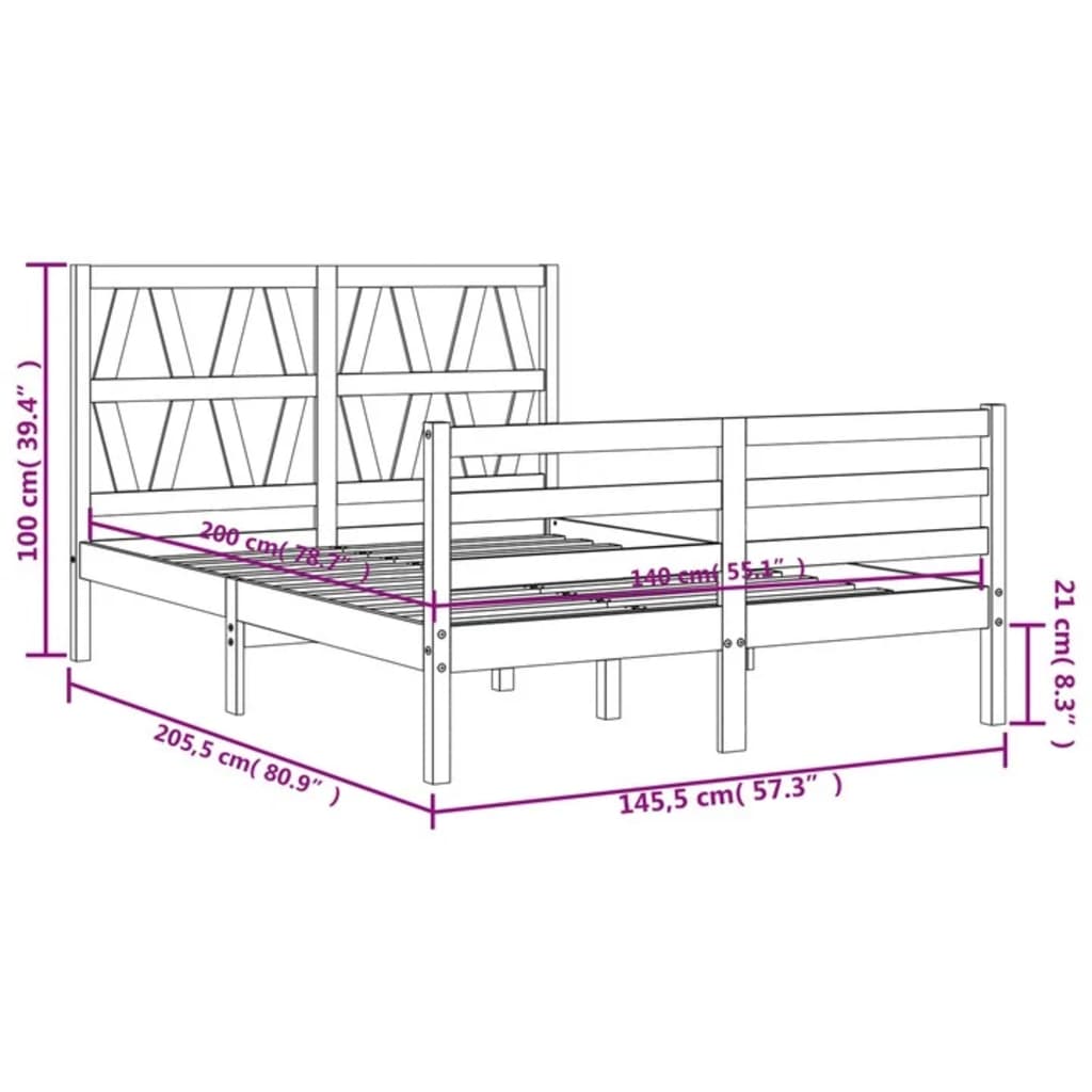 vidaXL Rám postele s čelem bílý 140 x 200 cm masivní dřevo