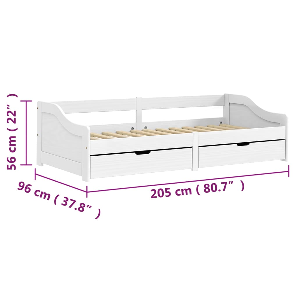 vidaXL Válenda se 2 zásuvkami IRUN bílá 90x200 cm masivní borové dřevo