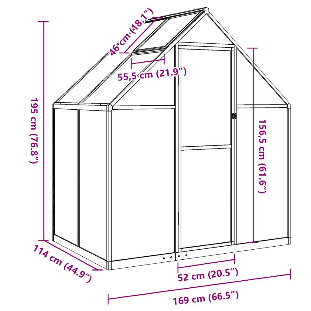 vidaXL Skleník s podkladovým rámem zelený 169 x 114 x 195 cm hliník