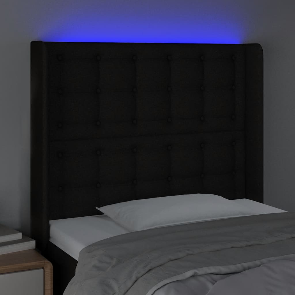 vidaXL Čelo postele s LED černé 83 x 16 x 118/128 cm textil