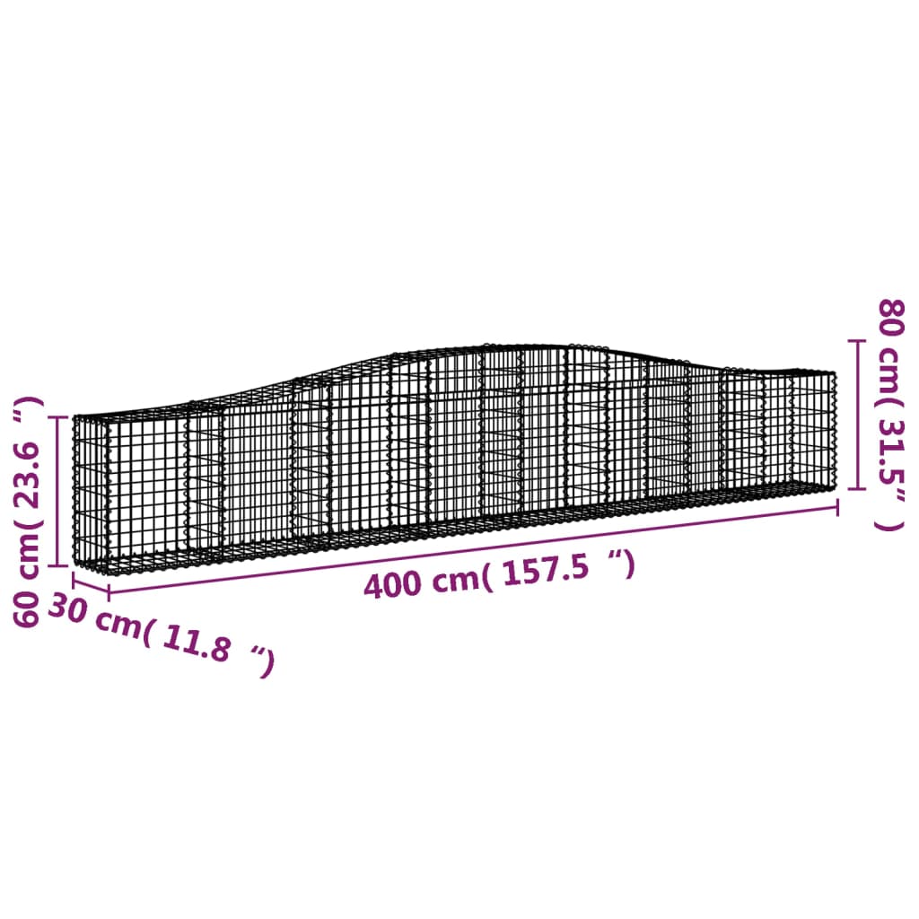 vidaXL Klenuté gabionové koše 5 ks 400x30x60/80 cm pozinkované železo