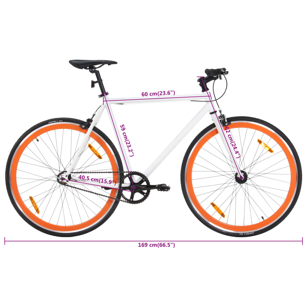 vidaXL Kolo s pevným převodem bílé a oranžové 700c 59 cm