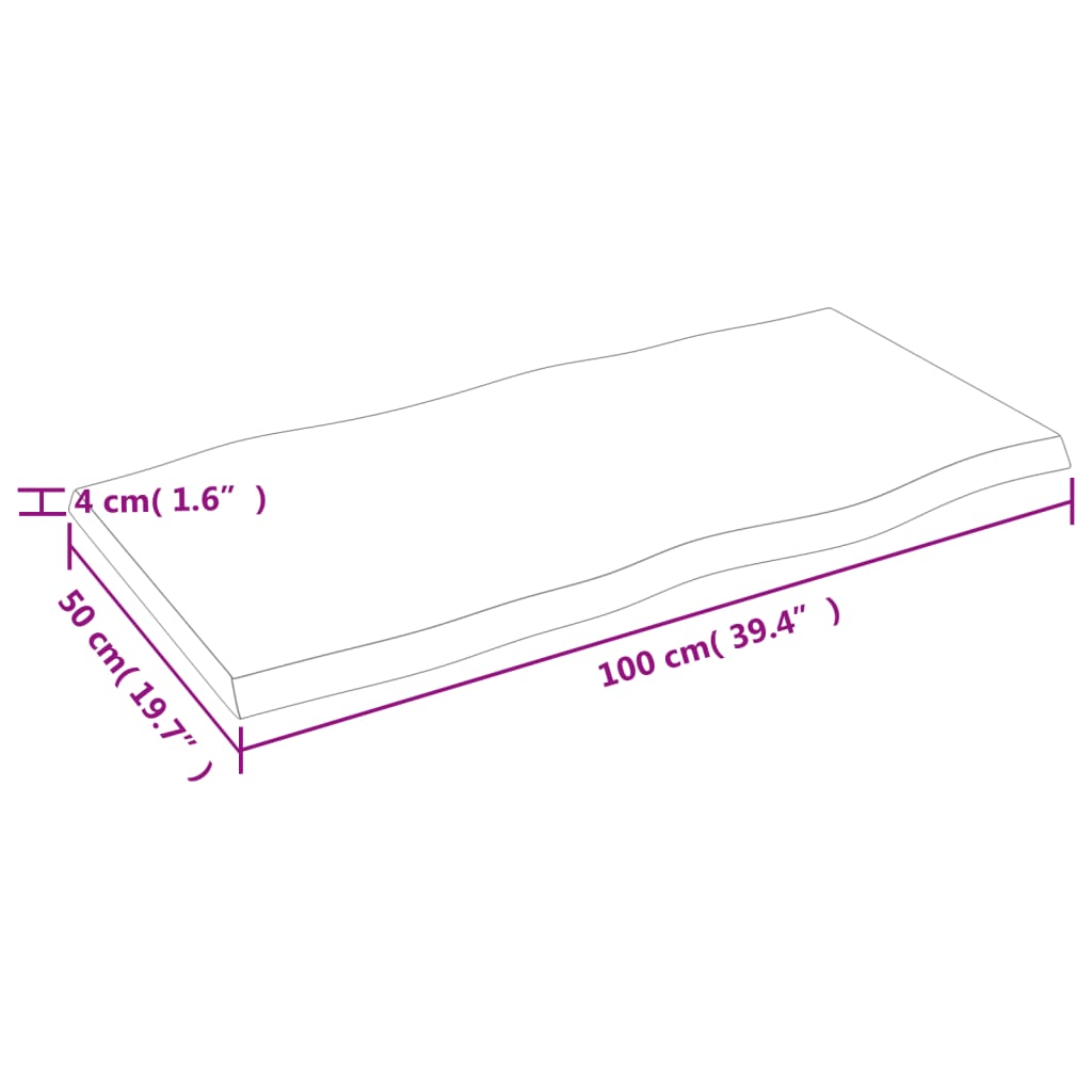 vidaXL Stolní deska hnědá 100x50x(2-4)cm ošetřený dřevo živá hrana