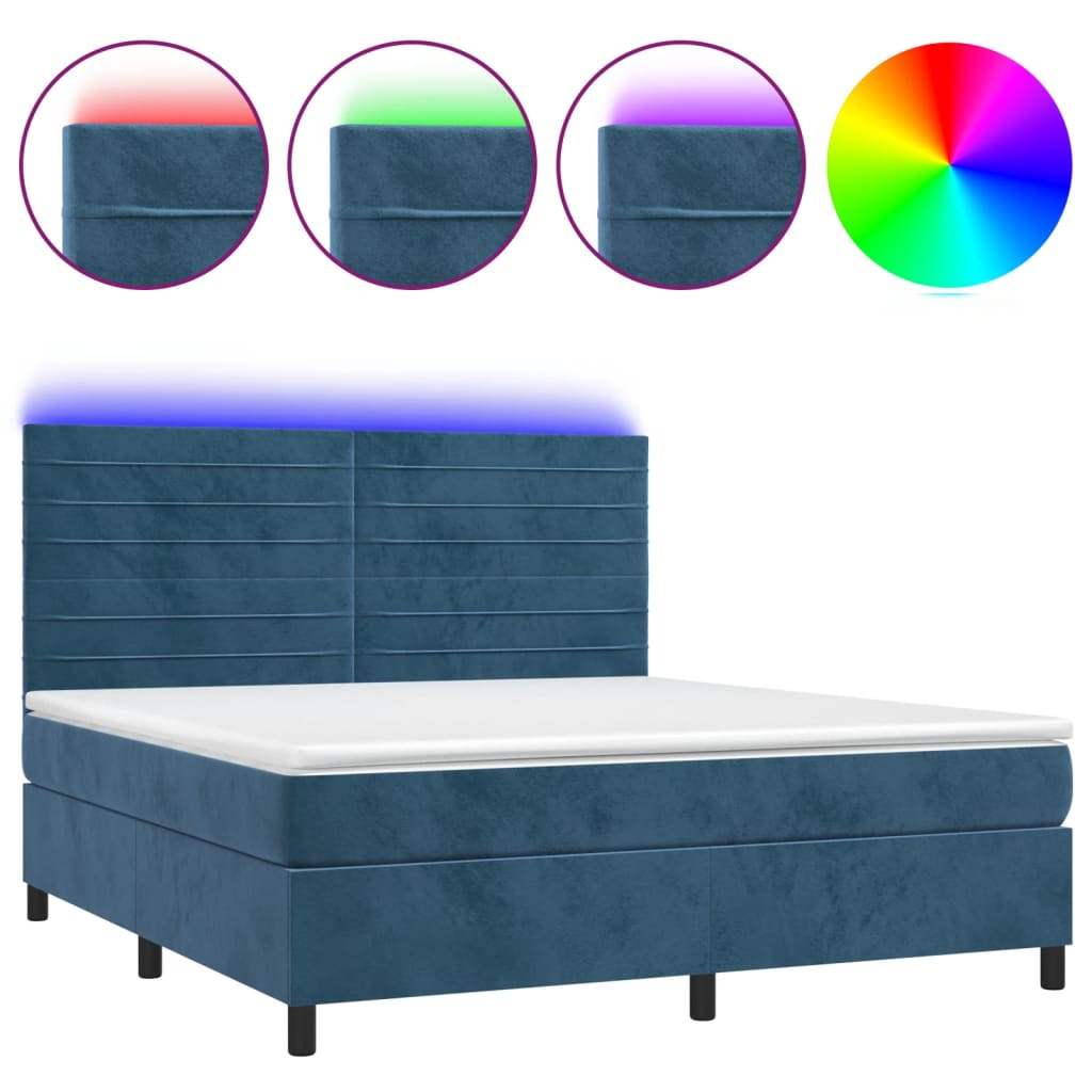 vidaXL Box spring postel s matrací a LED tmavě modrá 160x200 cm samet