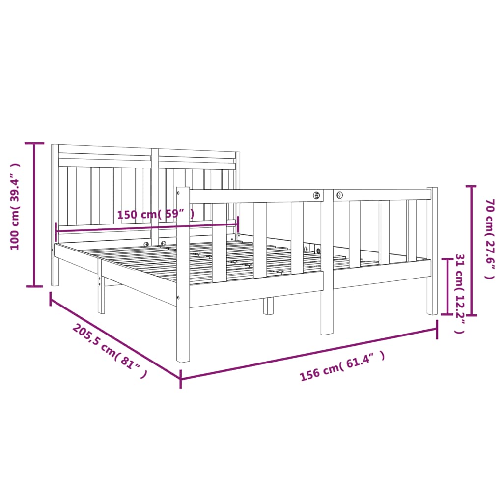 vidaXL Rám postele šedý 150 x 200 cm King Size masivní dřevo