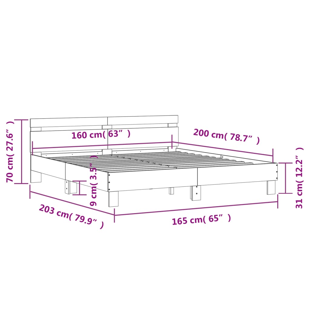 vidaXL Rám postele s čelem betonově šedý 160 x 200 cm kompozitní dřevo