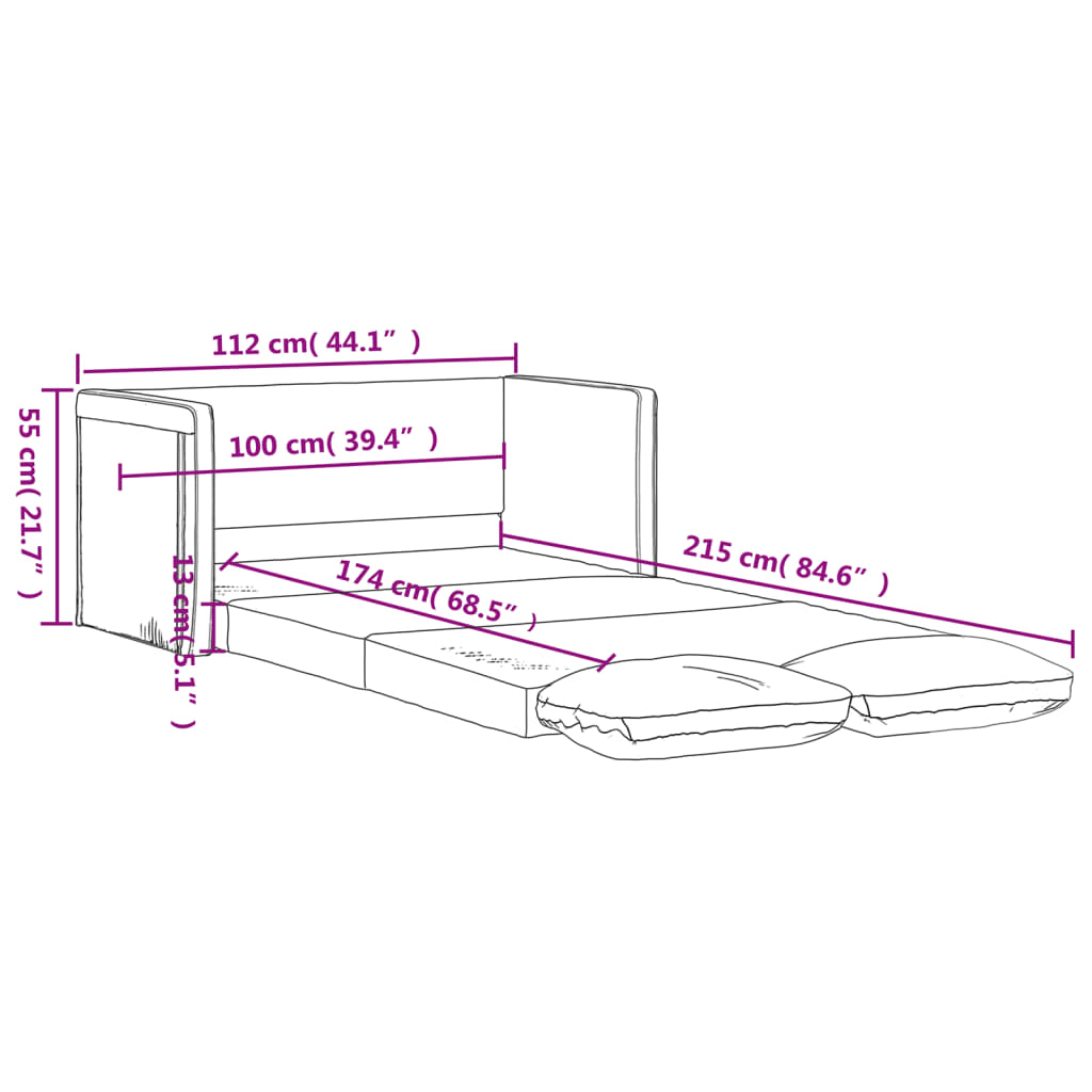 vidaXL Podlahová rozkládací pohovka 2 v 1 černá 112x174x55 cm textil