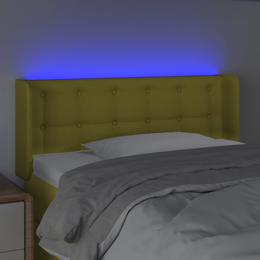 vidaXL Čelo postele s LED zelené 93 x 16 x 78/88 cm textil