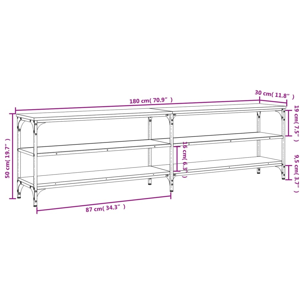 vidaXL TV skříňka šedá sonoma 180 x 30 x 50 cm kompozitní dřevo a kov