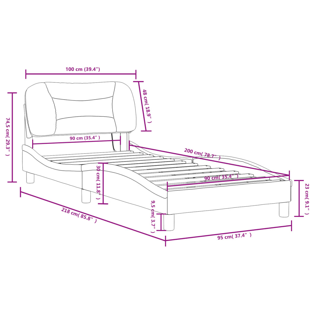 vidaXL Rám postele s LED osvětlením černý 90 x 200 cm umělá kůže