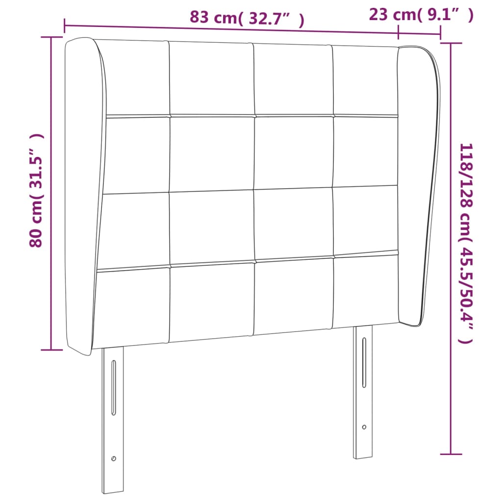 vidaXL Čelo postele typu ušák černé 83 x 23 x 118/128 cm samet