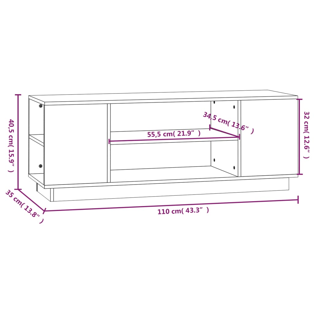 vidaXL TV skříňka 110x35x40,5 cm masivní borové dřevo