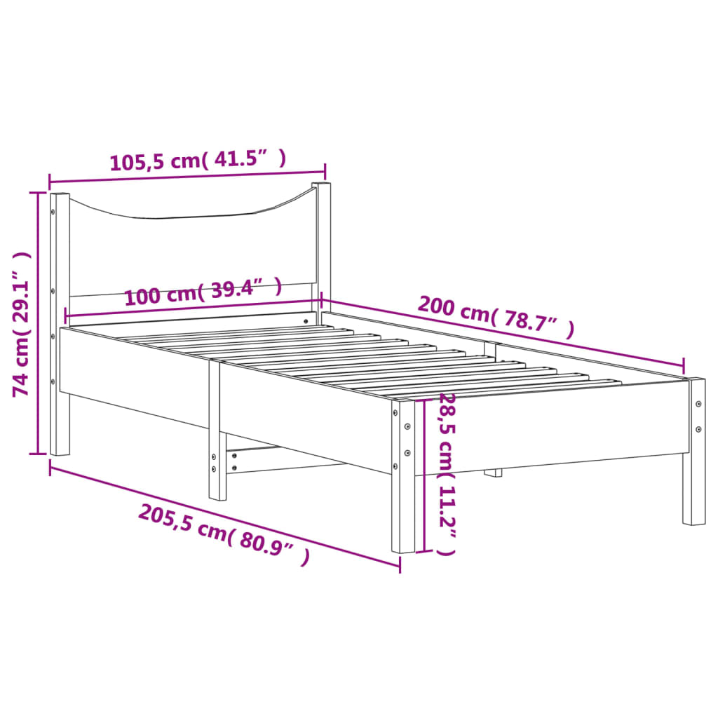 vidaXL Postel bez matrace voskově hnědá 100 x 200 cm masivní borovice