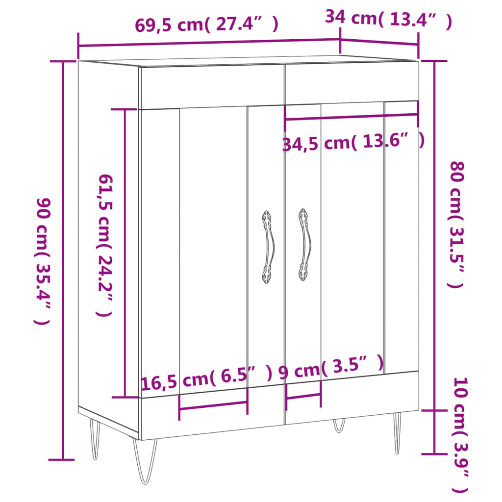 vidaXL Příborník bílý s vysokým leskem 69,5x34x90 cm kompozitní dřevo