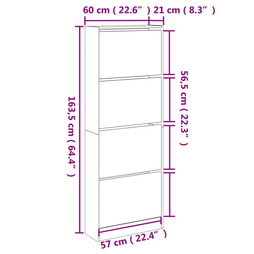 vidaXL Botník šedý sonoma 60 x 21 x 163,5 cm kompozitní dřevo