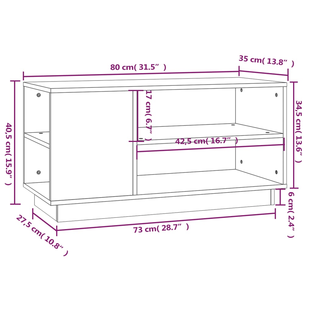 vidaXL TV skříňka medově hnědá 80x35x40,5 cm masivní borové dřevo