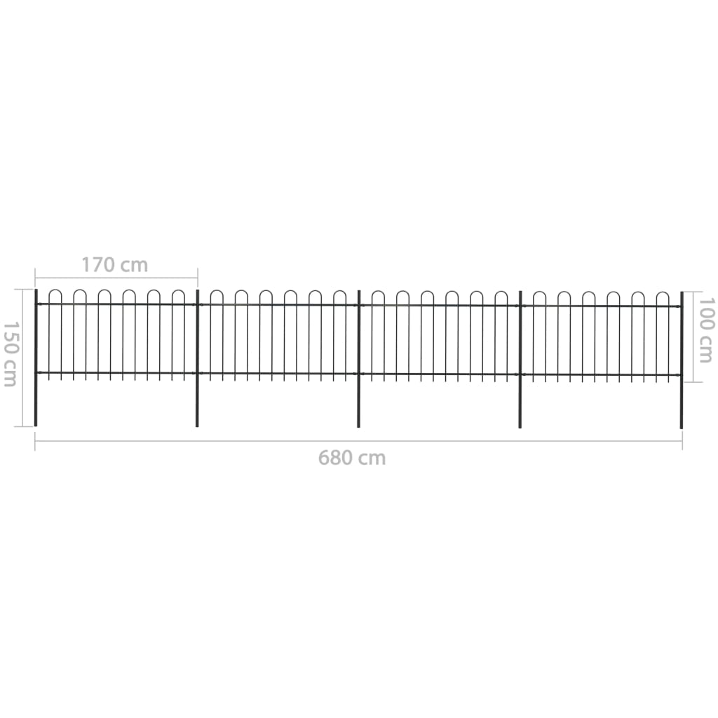 vidaXL Zahradní plot s obloučky ocel 6,8 x 1 m černý