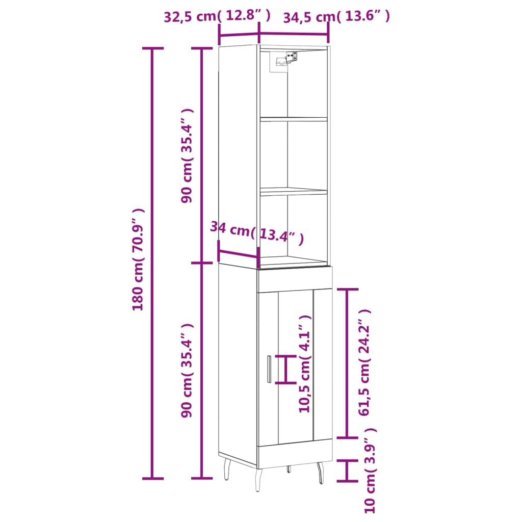 vidaXL Skříň highboard dub sonoma 34,5 x 34 x 180 cm kompozitní dřevo