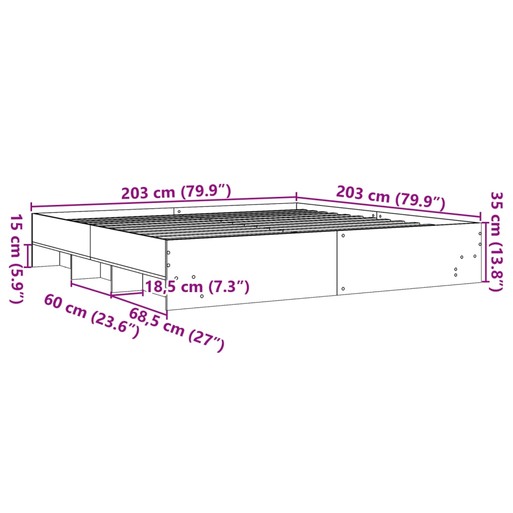 vidaXL Rám postele dub sonoma 200 x 200 cm kompozitní dřevo