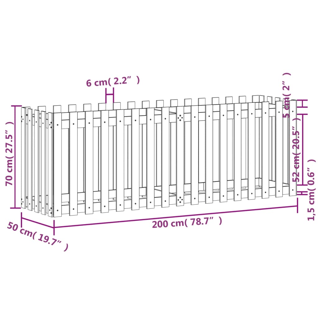 vidaXL Vyvýšený záhon plotový design černý 200x50x70 cm masiv borovice