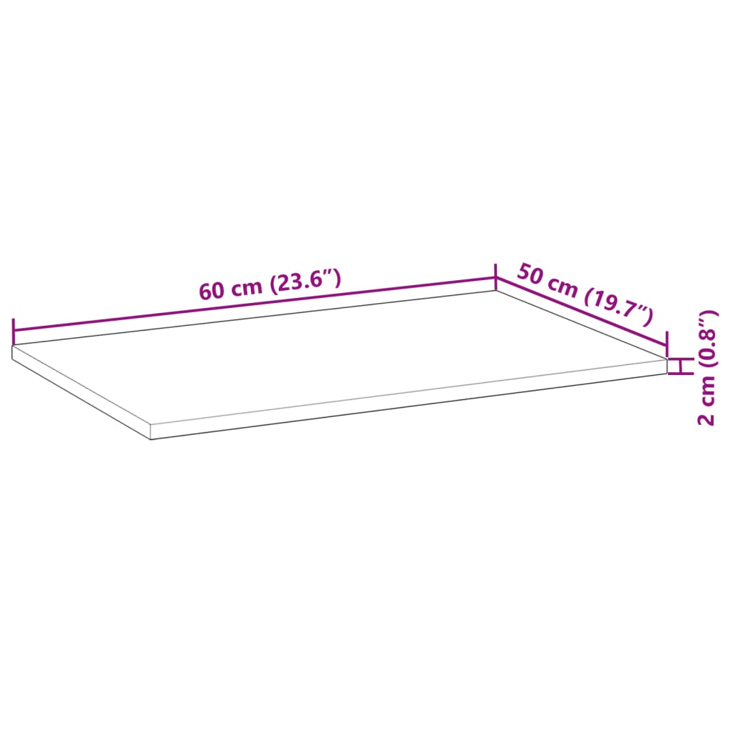 vidaXL Koupelnová deska neošetřená 60x50x2 cm masivní akáciové dřevo