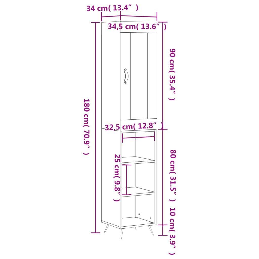 vidaXL Skříň highboard bílá s vysokým leskem 34,5x34x180 cm kompozit