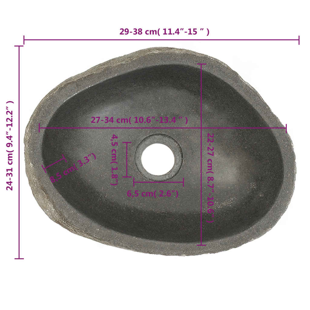 vidaXL Umyvadlo říční kámen oválné (29–38) x (24–31) cm