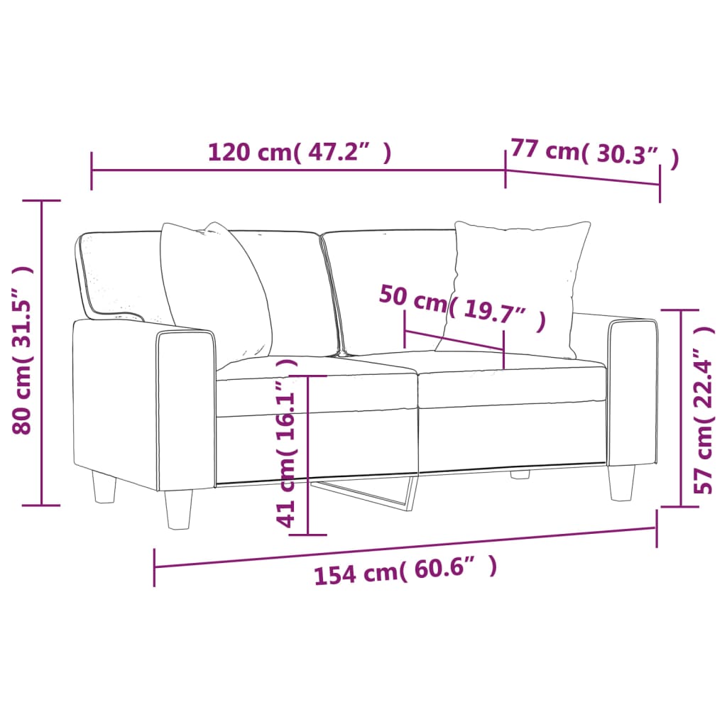 vidaXL 2místná pohovka s polštáři vínová 120 cm umělá kůže