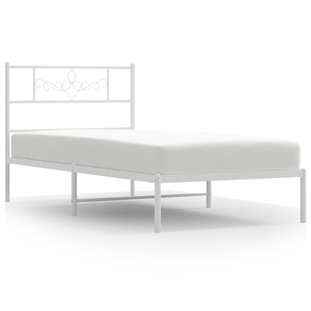 vidaXL Kovový rám postele s čelem bílý 107 x 203 cm