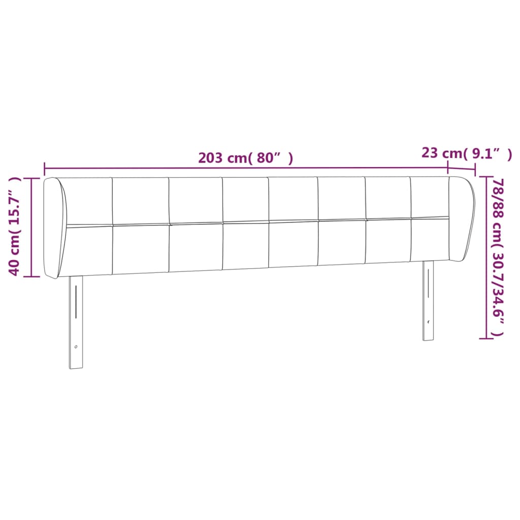 vidaXL Čelo postele typu ušák černé 203x23x78/88 cm samet