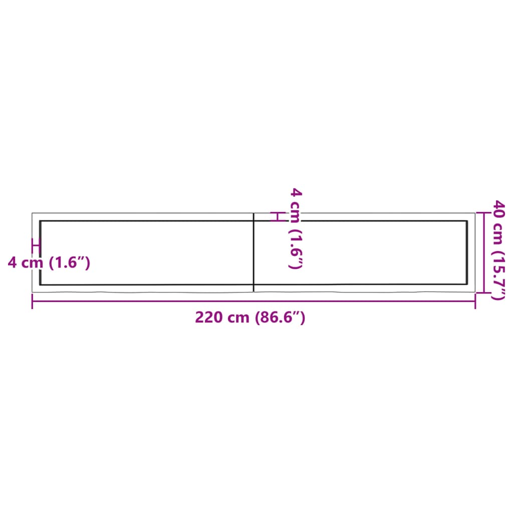 vidaXL Stolní deska tmavě hnědá 220x40x(2-6)cm ošetřený masivní dub