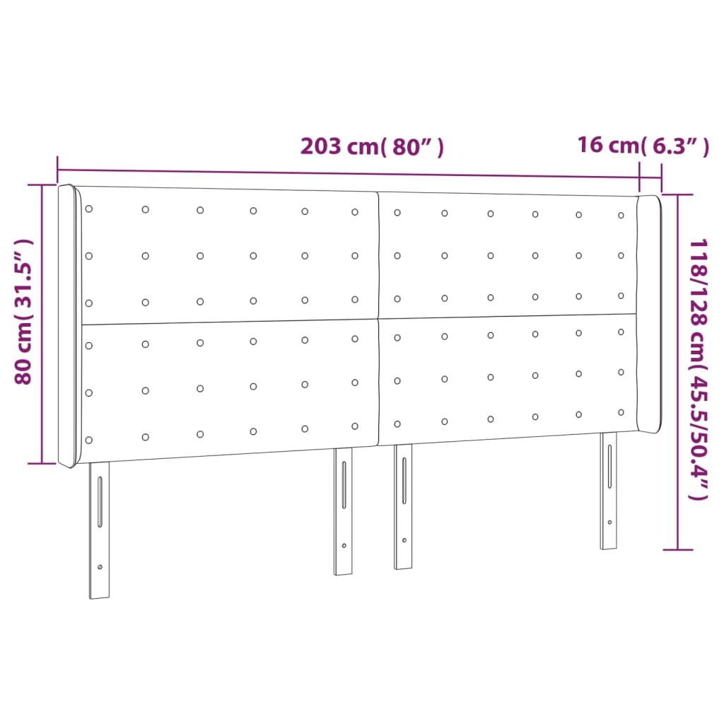 vidaXL Čelo postele typu ušák tmavě hnědé 203x16x118/128 cm textil