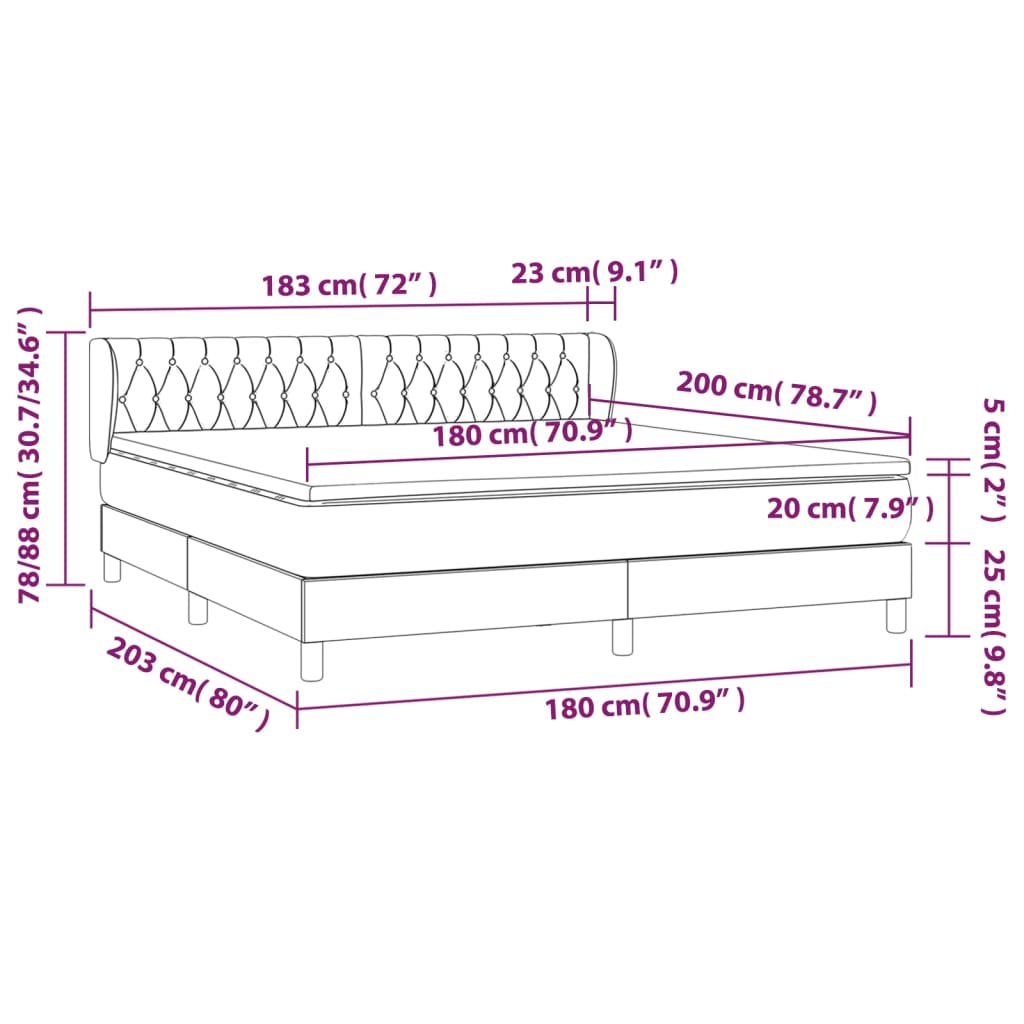 vidaXL Box spring postel s matrací světle šedá 180x200 cm samet