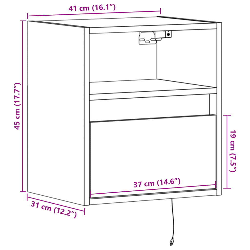 vidaXL Nástěnná TV skříňka s LED osvětlením hnědý dub 41 x 31 x 45 cm