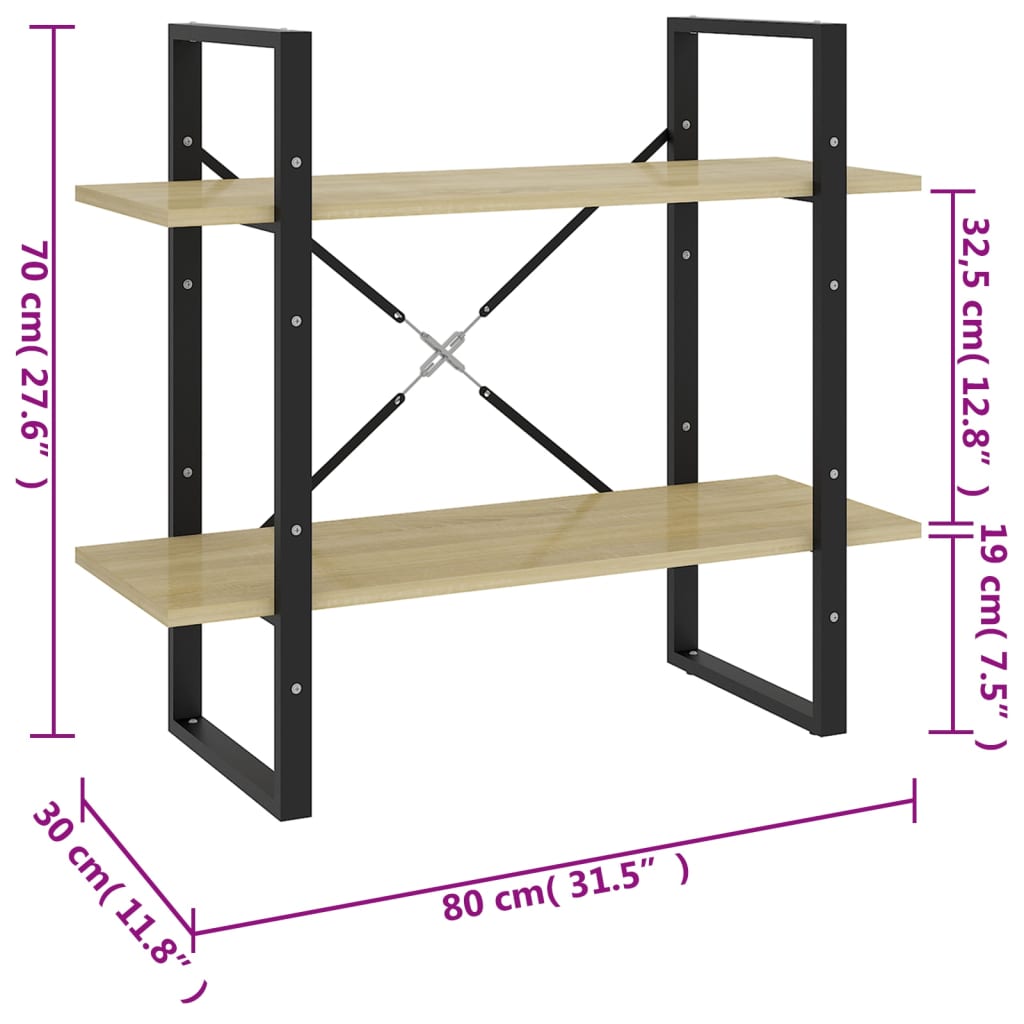 vidaXL Knihovna se 2 policemi dub sonoma 80x30x70 cm kompozitní dřevo