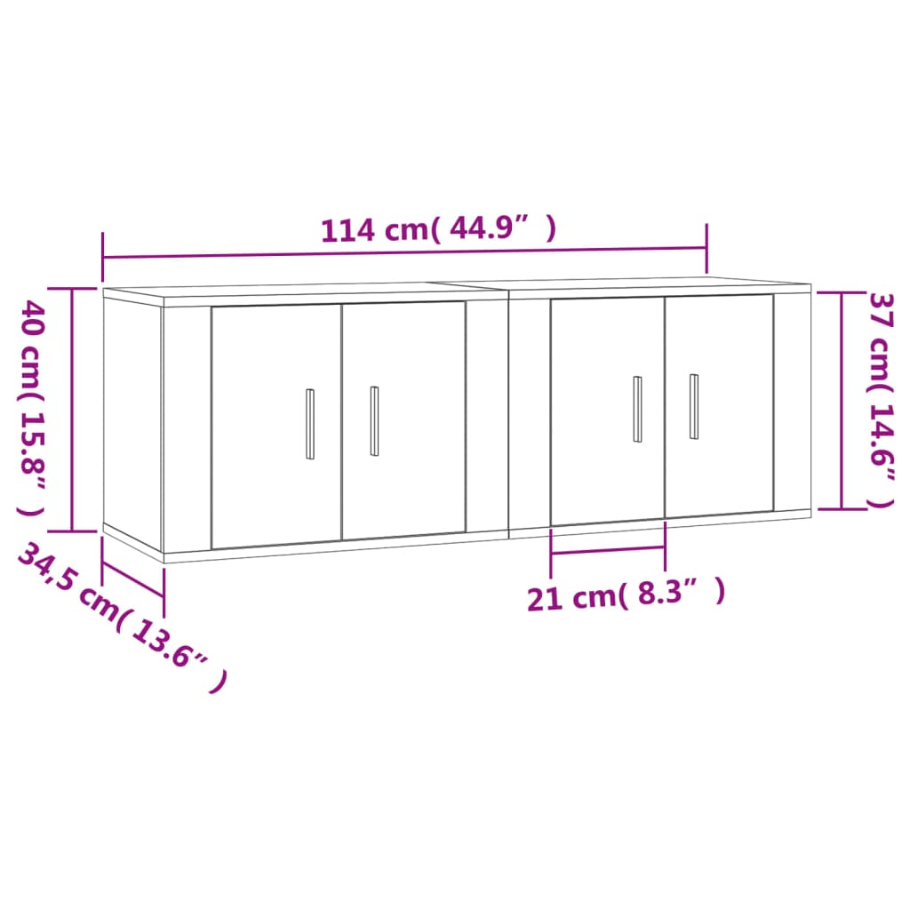 vidaXL Nástěnné TV skříňky 2 ks betonově šedé 57 x 34,5 x 40 cm