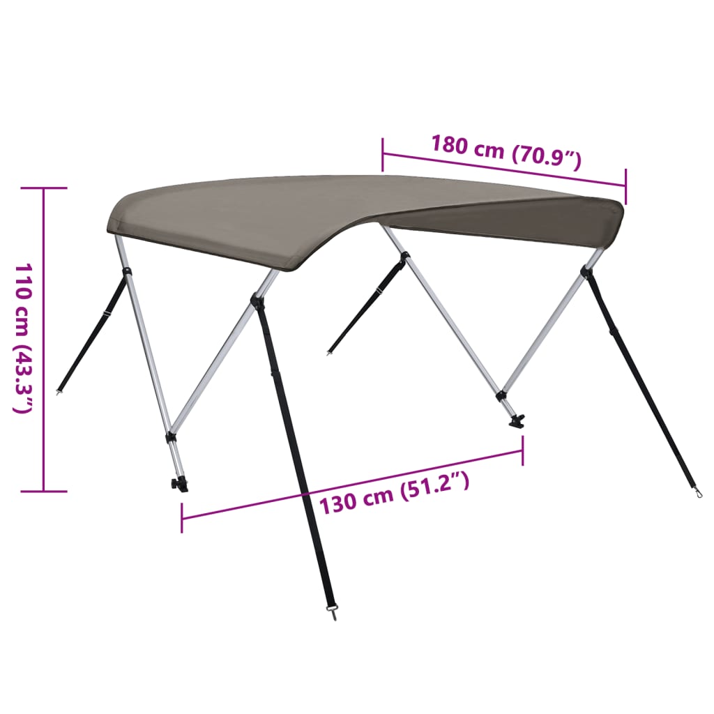 vidaXL Bimini stříška se 2 oblouky šedá 180x130x110 cm