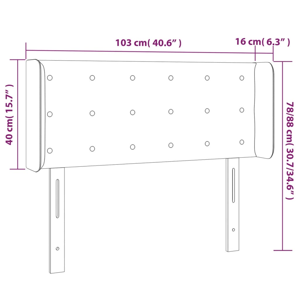 vidaXL Čelo postele s LED tmavě modré 103 x 16 x 78/88 cm samet