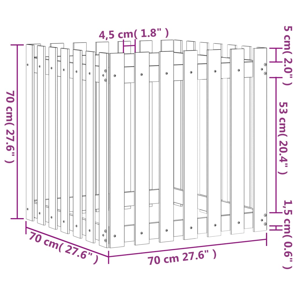 vidaXL Zahradní truhlík plotový design 70x70x70 cm impregnované dřevo